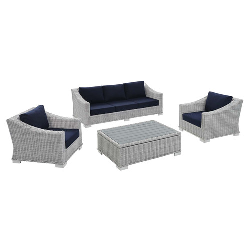 Conway Sunbrella Outdoor Patio Wicker Rattan 4-Piece Furniture Set EEI-4359-LGR-NAV
