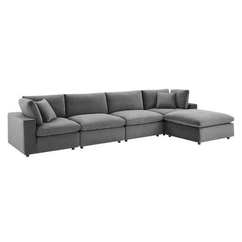 Commix Down Filled Overstuffed Performance Velvet 5-Piece Sectional Sofa EEI-4820-GRY