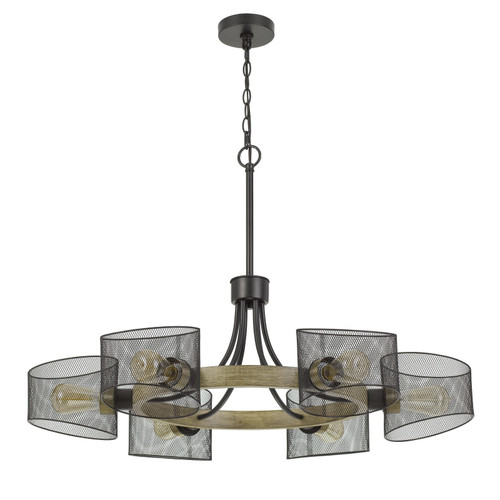 60W X 6 Dronten Metal/Wood Chandelier With Mesh Shades (Edison Bulbs Are Not Included) (FX-3742-6)