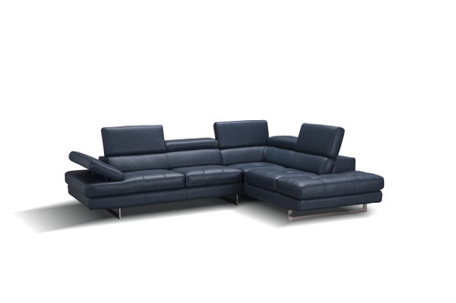 A761 Italian Leather Sectional Blue In Right Hand Facing