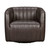 LCARCHES Aries Espresso Genuine Leather Swivel Barrel Chair