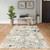 3' X 5' Beige Blue Abstract Tiles Distressed Area Rug (475595)