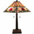 23" Cream And Red Floral Stained Glass Two Light Mission Style Table Lamp (478162)