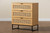 Sawyer Mid-Century Modern Industrial Oak Brown Finished Wood And Black Metal 3-Drawer Storage Cabinet With Natural Rattan LCF20220220-Oak Brown-3DW-Cabinet