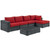 Summon 5 Piece Outdoor Patio Wicker Rattan Sunbrella Sectional Set EEI-1900-GRY-RED-SET