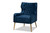 Nelson Modern Luxe and Glam Navy Blue Velvet Fabric Upholstered and Gold Finished Metal Armchair TSF-6741-Navy Blue Velvet/Gold-CC