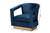 Neville Modern Luxe and Glam Navy Blue Velvet Fabric Upholstered and Gold Finished Metal Armchair TSF-6743-Navy Velvet/Gold-CC