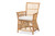 Rose Modern Bohemian White Fabric Upholstered And Natural Brown Rattan Armchair Rose-Rattan-Armchair