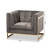Ambra Glam And Luxe Grey Velvet Fabric Upholstered And Button Tufted Armchair With Gold-Tone Frame TSF-5507-Grey/Gold-CC