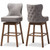 Gradisca Modern and Contemporary Brown Wood Finishing and Grey Fabric Button-Tufted Upholstered 2-Piece Swivel Barstool Set BBT5246B-BS-Grey-XD45