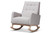 Greyish Beige Fabric Upholstered Whitewash Wood Rocking Chair