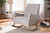 Greyish Beige Fabric Upholstered Whitewash Wood Rocking Chair