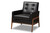 Black Faux Leather Upholstered Walnut Wood Lounge Chair