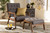 Naeva Mid-Century Modern Grey Fabric Upholstered Walnut Finished Wood 2-Piece Armchair And Footstool Set BBT8040-Grey/Walnut-2PC Set