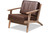 Sigrid Mid-Century Modern Dark Brown Faux Leather Effect Fabric Upholstered Antique Oak Finished Wood Armchair Sigrid-Dark Brown/Antique Oak-CC