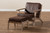 Sigrid Mid-Century Modern Dark Brown Faux Leather Effect Fabric Upholstered Antique Oak Finished 2-Piece Wood Armchair And Ottoman Set Sigrid-Dark Brown/Antique Oak-2PC Set