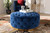 Sasha Glam And Luxe Royal Blue Velvet Fabric Upholstered Gold Finished Round Cocktail Ottoman TSF-6689-Royal Blue/Gold-Otto