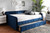 Jona Modern And Contemporary Transitional Navy Blue Velvet Fabric Upholstered And Button Tufted Full Size Daybed With Trundle CF9183-Navy Blue-Daybed-F/T