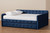 Jona Modern And Contemporary Transitional Navy Blue Velvet Fabric Upholstered And Button Tufted Queen Size Daybed With Trundle CF9183-Navy Blue-Daybed-Q/T