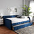 Jona Modern And Contemporary Transitional Navy Blue Velvet Fabric Upholstered And Button Tufted Queen Size Daybed With Trundle CF9183-Navy Blue-Daybed-Q/T