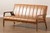 Nikko Mid-Century Modern Tan Faux Leather Upholstered And Walnut Brown Finished Wood Sofa BBT8011A2-Tan Sofa