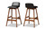 Darrin Mid-Century Modern Black Faux Leather Upholstered And Walnut Brown Finished Wood 2-Piece Bar Stool Set Hua-Black/Walnut-BS