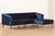 Morton Mid-Century Modern Contemporary Navy Blue Velvet Fabric Upholstered And Dark Brown Finished Wood Sectional Sofa With Right Facing Chaise RDS-S0017-L-Navy Blue Velvet/Wenge-RFC
