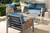 Nicholson Modern And Contemporary Blue Fabric Upholstered And Grey Finished Metal With Brown Finished Pe Rattan 4-Piece Outdoor Patio Lounge Set MLM-210477-Blue