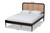 Elston Mid-Century Modern Charcoal Finished Wood And Synthetic Rattan Queen Size Platform Bed MG0056-Walnut Rattan/Black-Queen