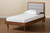 Seren Mid-Century Modern Light Grey Fabric Upholstered and Walnut Brown Finished Wood Twin Size Platform Bed Seren-Light Grey/Walnut-Twin-HB