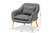 Valentina Mid-Century Modern Transitional Grey Velvet Fabric Upholstered and Natural Wood Finished Armchair 924-Velvet Grey-Chair