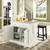 Oxford Butcher Block Top Kitchen Island - White With 24" Stools (KF300064WH)