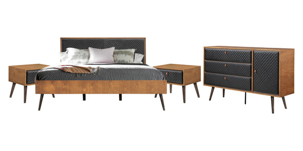 SETCOBDKG4B Coco Rustic 4 Piece Upholstered Platform Bedroom Set In King With Dresser And 2 Nightstands