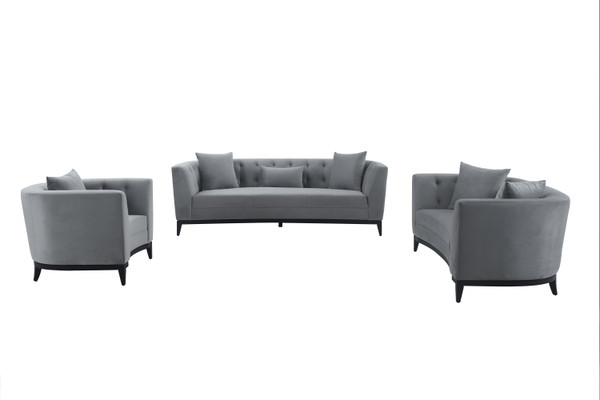 SETMGGREY3PC Melange 3 Piece Gray Velvet Living Room Seating Set