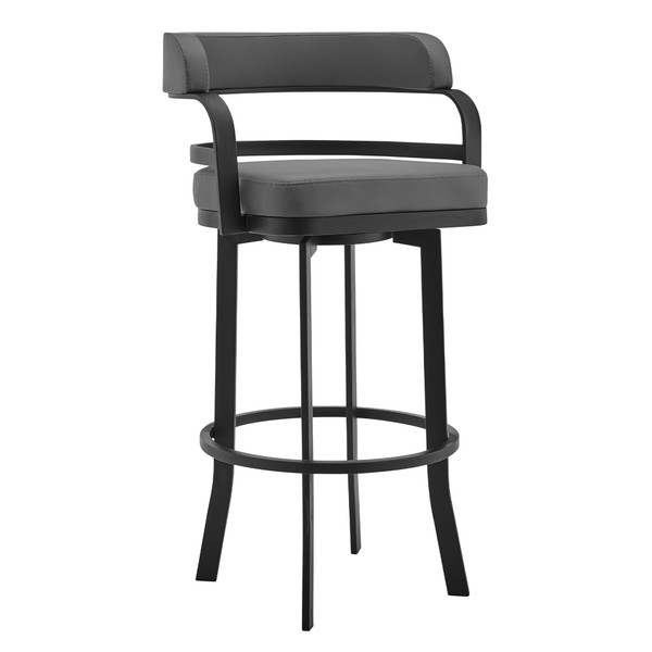 LCPRBAGRBL30 Prinz 30" Gray Faux Leather And Black Metal Swivel Bar Stool