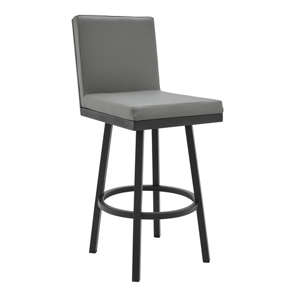 721535752164 Rochester Swivel Modern Metal And Grey Faux Leather Bar And Counter Stool