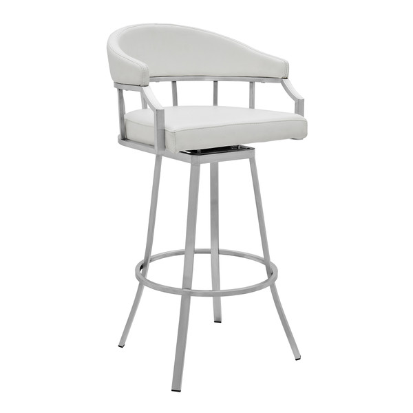 721535752225 Palmdale Swivel Modern Faux Leather Bar And Counter Stool In Brushed Stainless Steel Finish