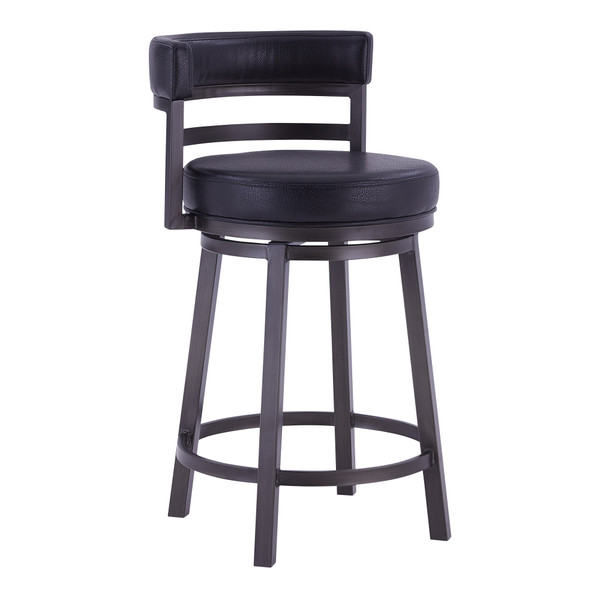 721535746897 Armen Living Titana 26" Counter Height Metal Swivel Barstool In Ford Black Pu And Mineral Finish