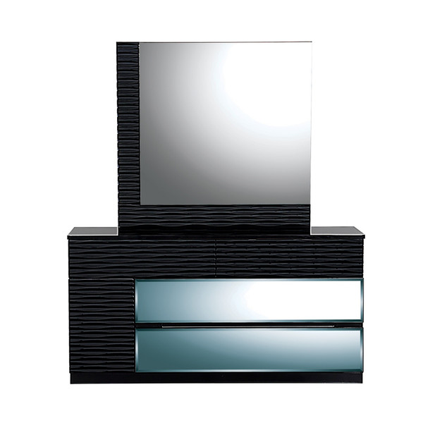 Modern Black Dresser With Geometric Designed Panels 5 Drawers (384013)