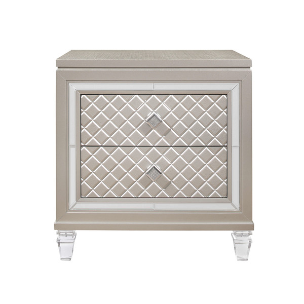Champagne Toned Nightstand With Tapered Acrylic Legs And 2 Drawers (384037)
