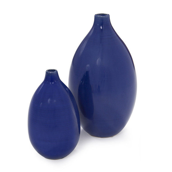(Set Of 2) Vivid Cobalt Blue Glaze Ceramic Vases (384166)