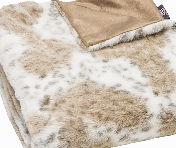 Premier Luxury Spotted White And Brown Faux Fur Throw Blanket (386746)