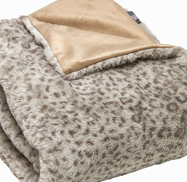 Premier Luxury Spotted Taupe And Brown Faux Fur Throw Blanket (386747)