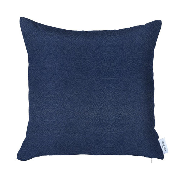 Solid Navy Blue Faux Leather Decorative Pillow Cover (386790)