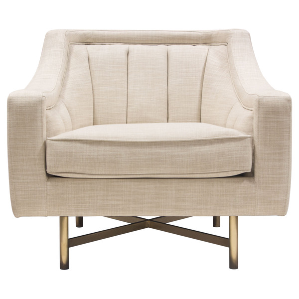 Croft Fabric Chair In Sand Linen Fabric W/ Accent Pillow And Gold Metal Criss-Cross Frame By Diamond Sofa CROFTCHSD