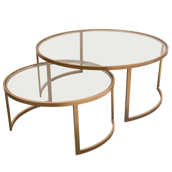 Lane 2Pc Round Nesting Set In Brushed Gold Frame W/ Clear Tempered Glass Tops By Diamond Sofa LANECTGD