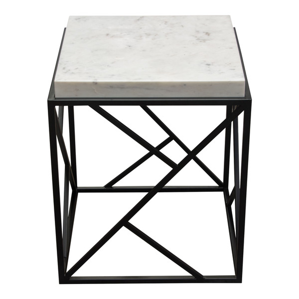 Plymouth Square Accent Table W/ Genuine Grey Marble Top & Black Metal Base By Diamond Sofa PLYMOUTHATWH
