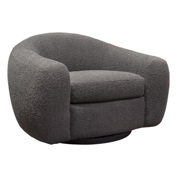 Pascal Swivel Chair In Charcoal Boucle Textured Fabric W/ Contoured Arms & Back By Diamond Sofa PASCALCHCC