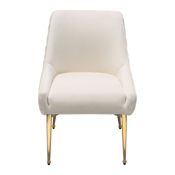 Set Of (2) Quinn Dining Chairs W/ Vertical Outside Pleat Detail And Contoured Arm In Cream Velvet W/ Brushed Gold Metal Leg By Diamond Sofa QUINNDCCM2PK