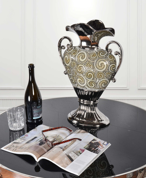 Silver Black Crystal Handle Vase (12017558)